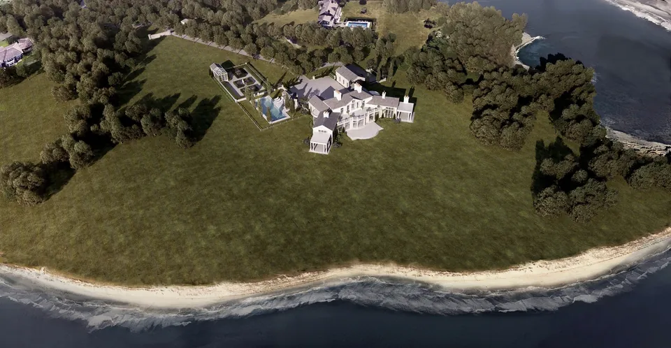 3D aerial rendering of the Chauncey Close peninsula and shoreline, East Hampton, NY