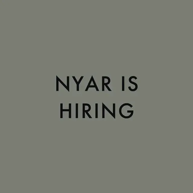 Title card reading “NYAR is hiring” on a grey background, from an NY Architectural Renderings Instagram video